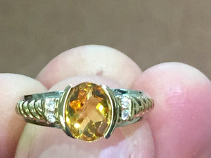 Citrine And Diamond 14 K White And Yellow Gold Ring