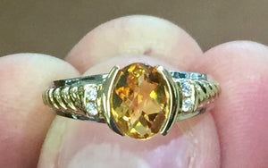 Citrine And Diamond 14 K White And Yellow Gold Ring