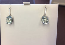 Cargar imagen en el visor de la galería, Cushion Cut Lab Created Green Amethyst Silver &amp; 18 K Gold Dangle Earrings