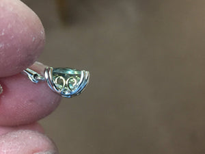 Cushion Cut Lab Created Green Amethyst Silver & 18 K Gold Dangle Earrings
