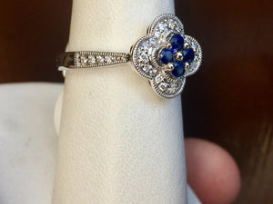 Sapphire And Diamond 14 K White Gold Ring