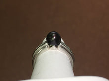 Load image into Gallery viewer, Black Pearl And Diamond 14 K White Gold Ring