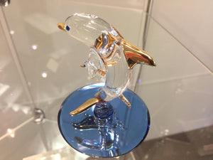 Dolphin With Baby Glass Swarovski Crystal Eyes And 22 K Gold Accents