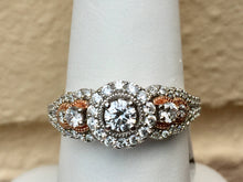 Load image into Gallery viewer, Diamond Halo 14 K Rose And White Gold Engagement Ring