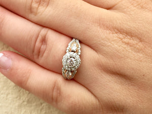 Diamond Halo 14 K Rose And White Gold Engagement Ring