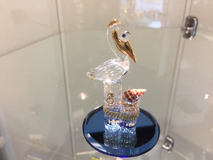 Pelican On A Pier With Shell Glass Figurine