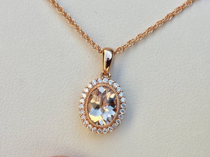 Morganite And Diamond Rose Gold Pendant With Rose Gold Chain