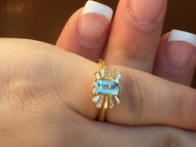 Load image into Gallery viewer, Topaz And Diamond 14 K Gold Cocktail Ring Baguette Diamonds