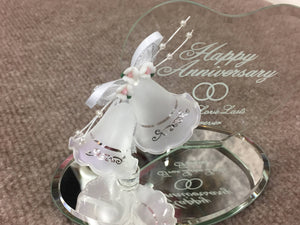 Happy Anniversary Glass Figurine With Bells