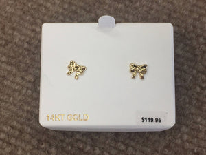 Ribbon 14 K Yellow Gold Stud Earrings