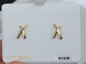 14 K Yellow Gold X Pattern Stud Earrings