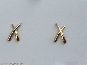 14 K Yellow Gold X Pattern Stud Earrings