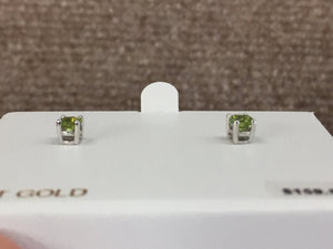 14 K White Gold 0.58 Carat Round Peridot Stud Earrings August Birthstone