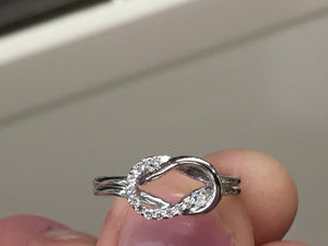 14 K White Gold Diamond Love Knot Ring