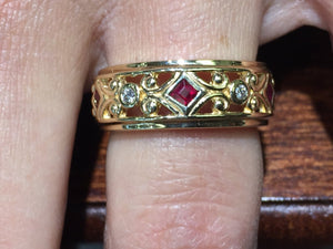 14 K Yellow Gold Ruby And Diamond Ring