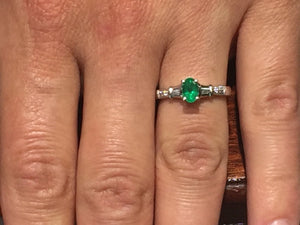 14 K White Gold Emerald And Diamond Ring