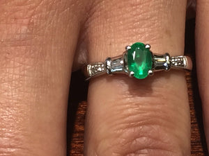 14 K White Gold Emerald And Diamond Ring