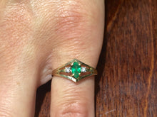 Charger l&#39;image dans la galerie, 14 K Yellow Gold Marquise Shaped Emerald And Diamond Ring