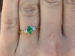 14 K Yellow Gold Emerald And Diamond Ring