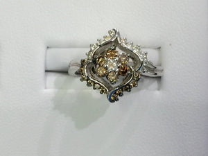 14 K White Gold White And Brown Diamond Cocktail Ring
